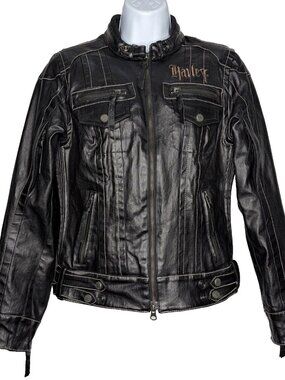 Harley Davidson Motorcycle Riding Jacket Size S Black Coated Denim Zippers Vents
